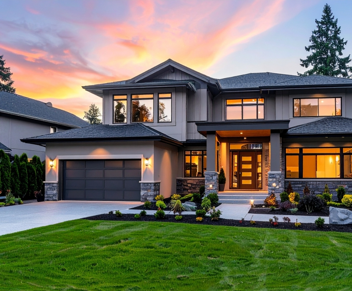 Modern home at sunset representing the Home Partners Plus homebuying program