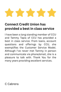 Google Review by C Cabrera for Connect Credit Union